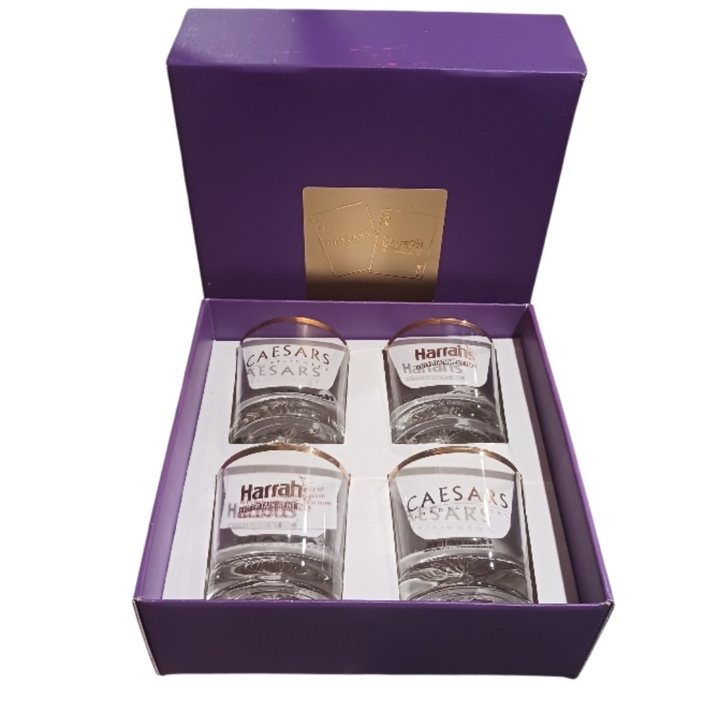 VTG Caesars Harrahs Casino Box Set Whiskey Lowball Glasses 2005
